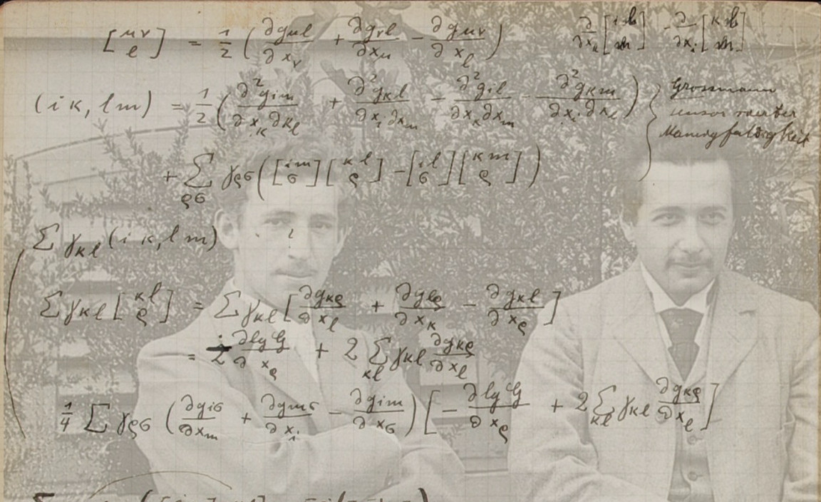 Marcel Grossmann zeigt seinem Freund Einstein den Riemanntensor. Marcel Grossmann zeigt seinem Freund Einstein den Riemanntensor.