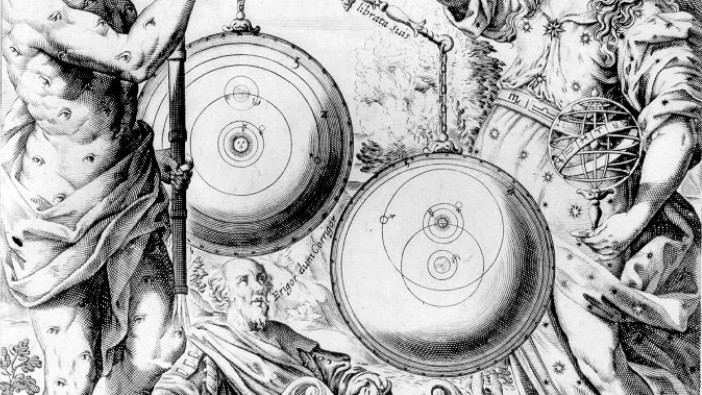 Ptolemaios betrachtet, wie die Weltsysteme gegeneinander abgewogen werden. Ptolemaios betrachtet, wie die Weltsysteme gegeneinander abgewogen werden.